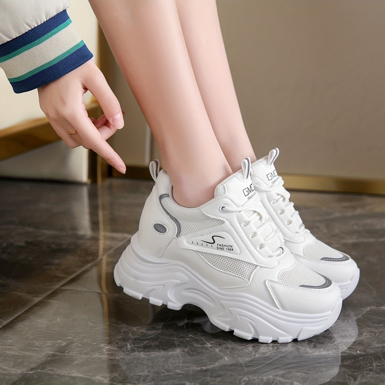 Women Sneakers Mesh Breathable Chunky Shoes Fashion Casual High