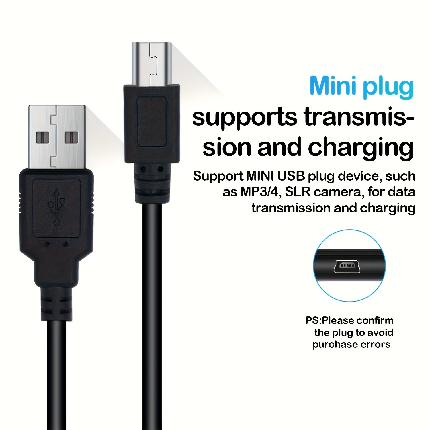 Camera USB 2.0 Cable Miniusb Charging Mini B Cord Perfect for 808 Bluetooth  Speaker Charger PS3 Controller GoPro Garmin Edge 500 Ti84 Plus CE External  Blue Yeti Line Data Canon (4 Pack) 