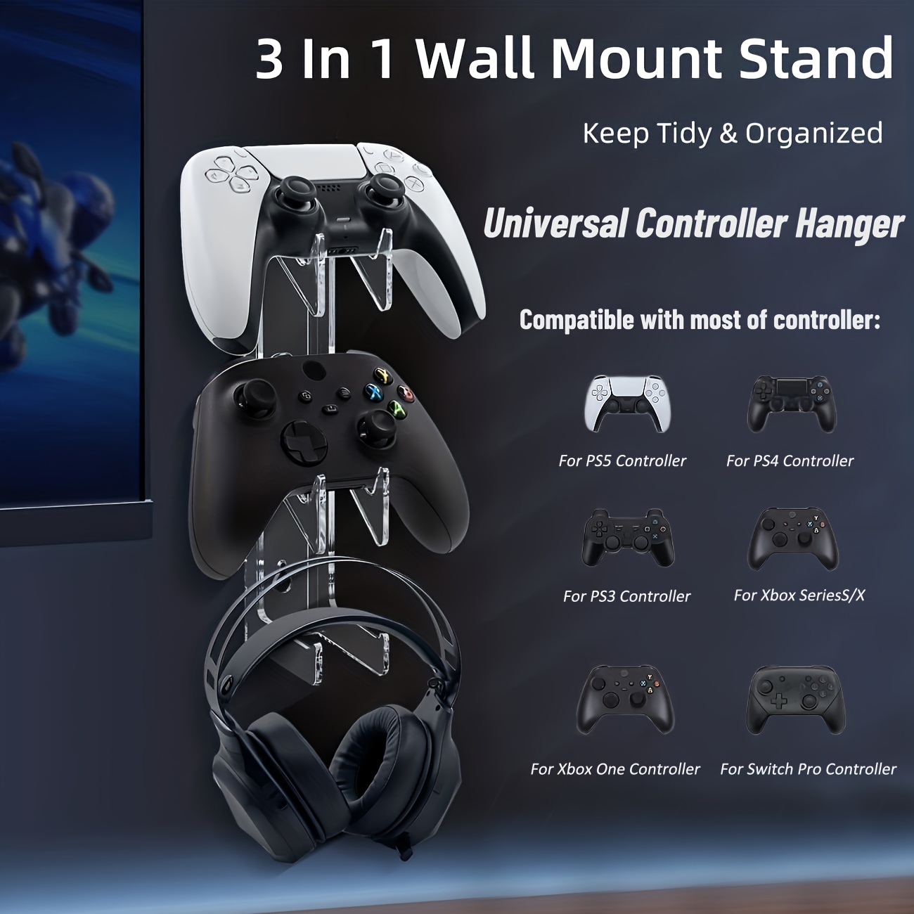 OIVO Soporte de pared para controlador de PS3/PS4/PS5/Xbox 360/Xbox  One/S/X/Elite/Series S/Series X, controlador Pro, soporte de pared  ajustable