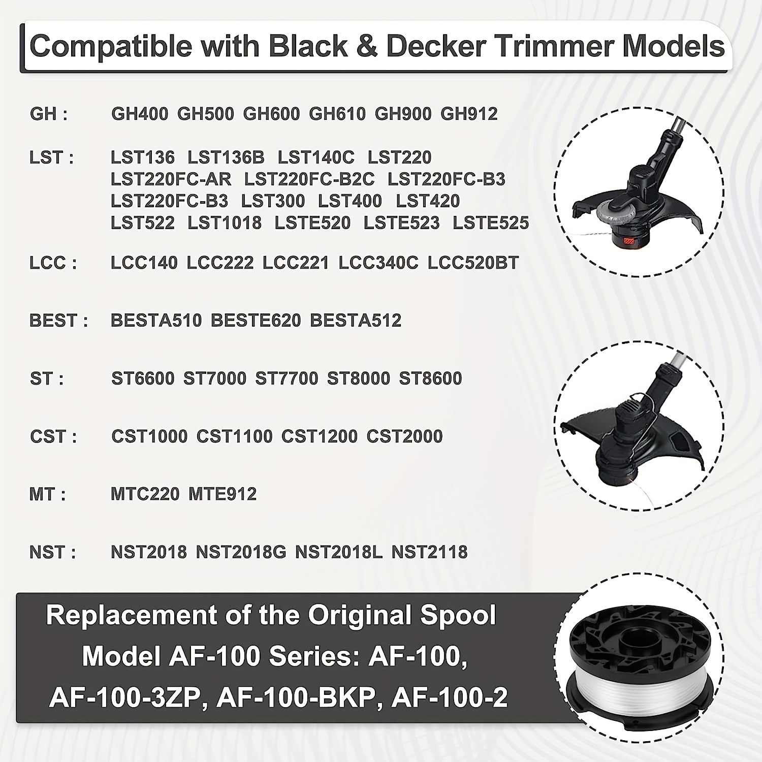 Trimmer Line Replacement Spool For Black+ Decker, Autofeed,, And Spring,  Compatible With Gh900 Gh600 Gh610 - Temu