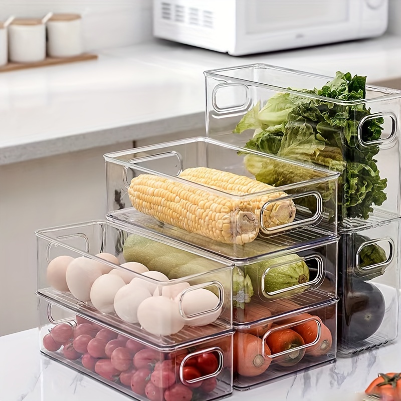 Refrigerator Storage Box Kitchen Transparent with Lid Rectangular