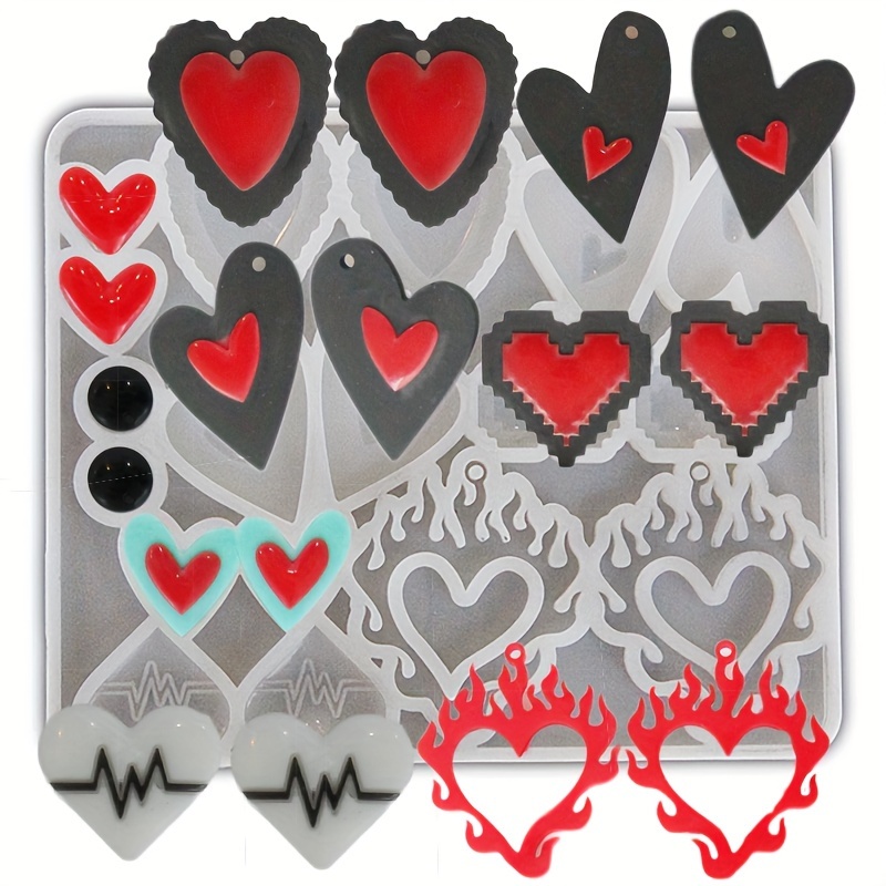 Valentine's Day Mirror Nine Grid Heart Silicone Resin Mold - Temu