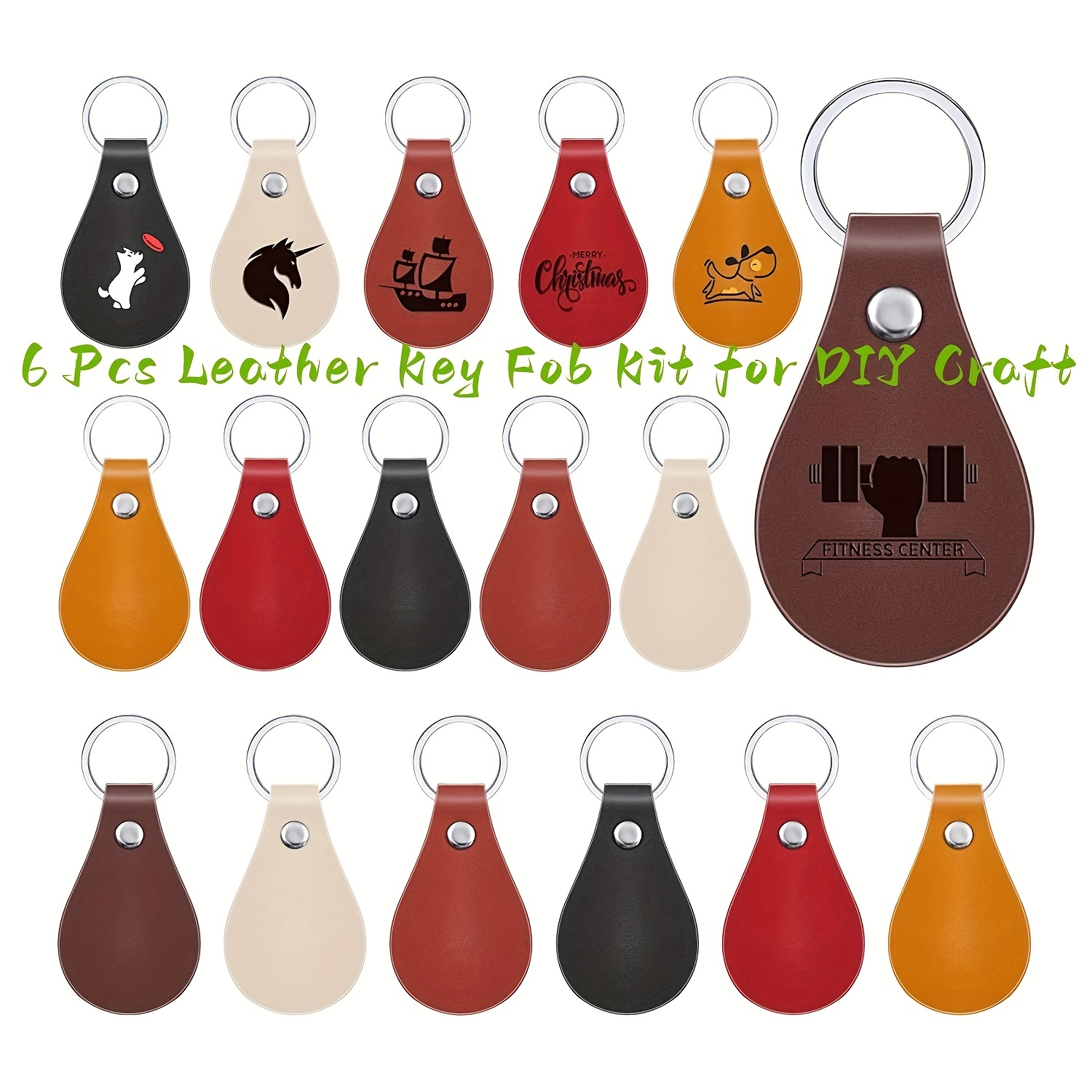 20 Pack Leather Key Fob Kit PU Leather Keychain Blanks with Key Rings and  Rivets Key Chain Blanks for DIY Craft Laser Engraving Keychain Making