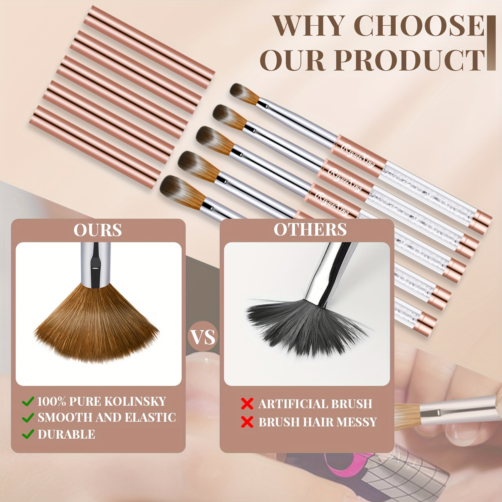 Kolinsky Nail Brush Set for Acrylic Application, Sizes 6-16