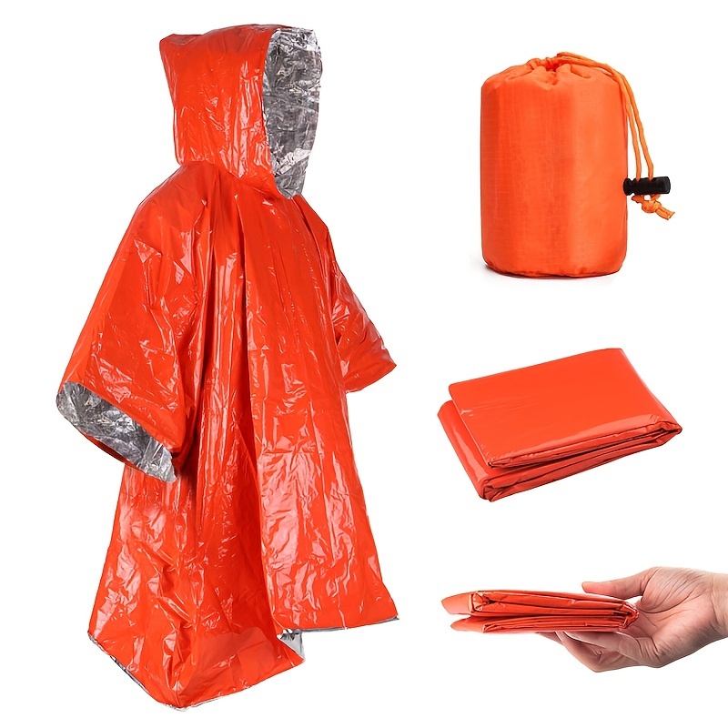 Imperméable jetable de premiers secours, poncho de pluie d'urgence en film  d'aluminium PE portable, adapté à la survie en camping sauvage, manteau de