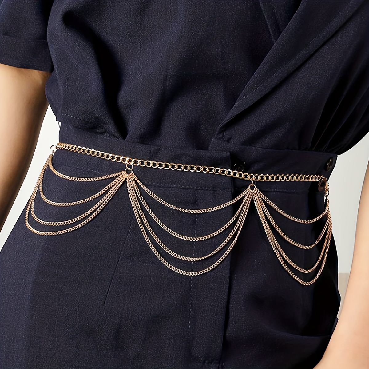 Multi Layered Waist Chain Metal Belt For Dress For Women Metal