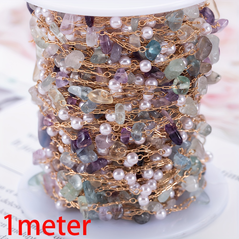Image of Mingxuan 1 Meter High-shine Copper Chain With Artificial Irregular Crystals & - Elegant Golden-tone Beaded Loose Chain For Making, Bracelets & Necklaces, Charms For Jewelry Making