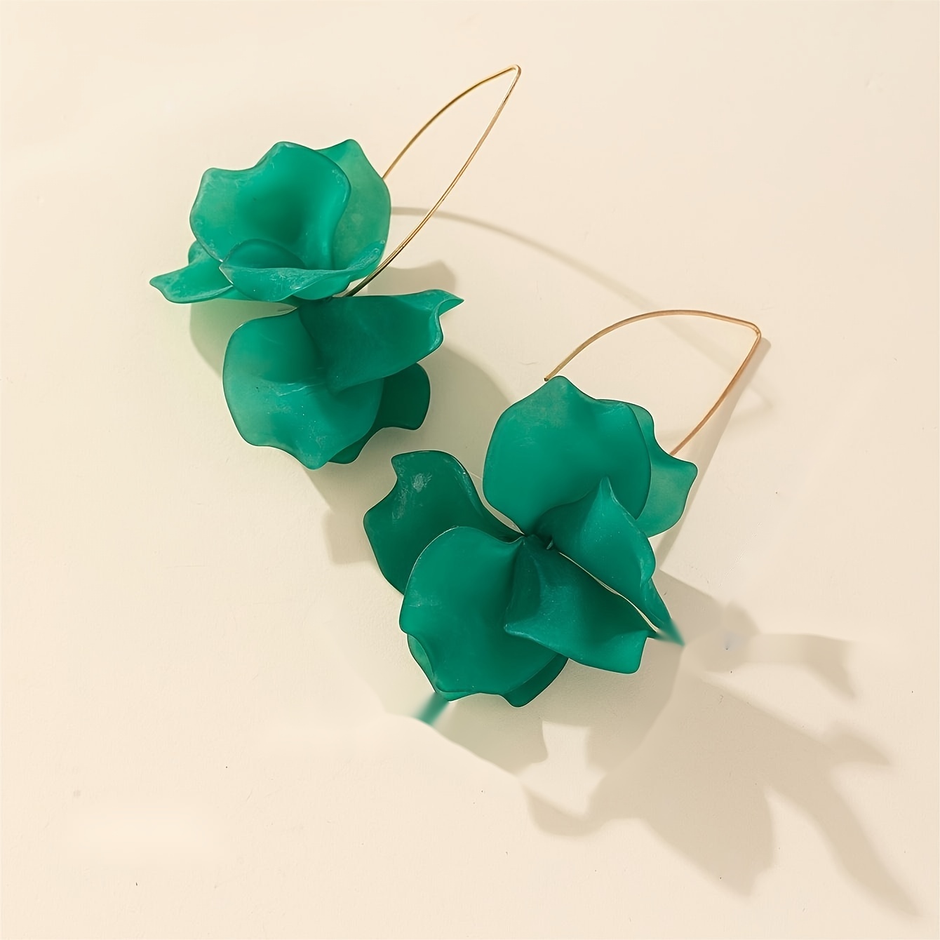 Women's Green Flower Petal Hook Dangle Earrings