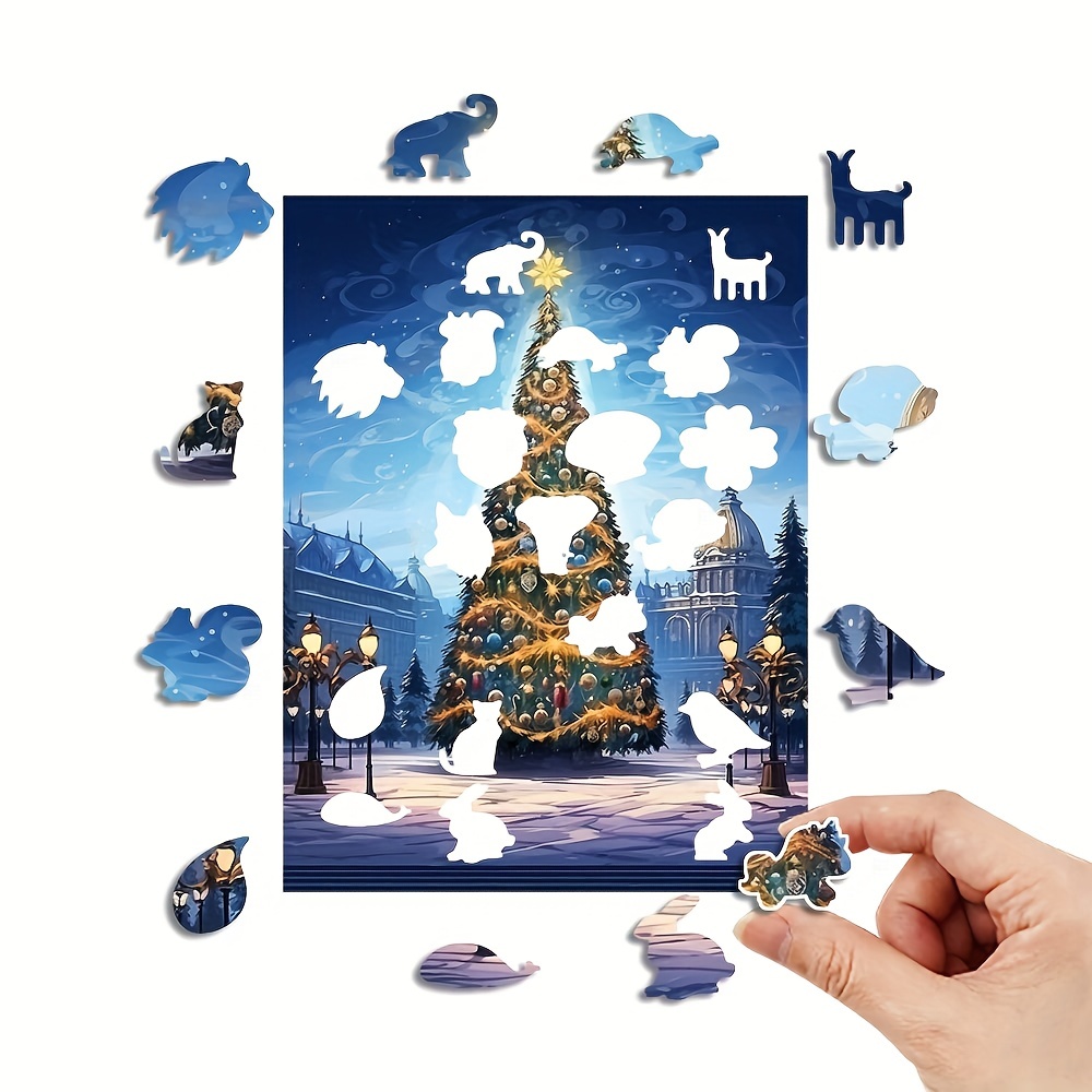 1pc Puzzle en bois modèle décoration murale, Thanksgiving de Noël, scène de  nuit motif de rue Puzzle en bois, collection de puzzle de décompression  assemblée à la main, pendentif mural d'étude de