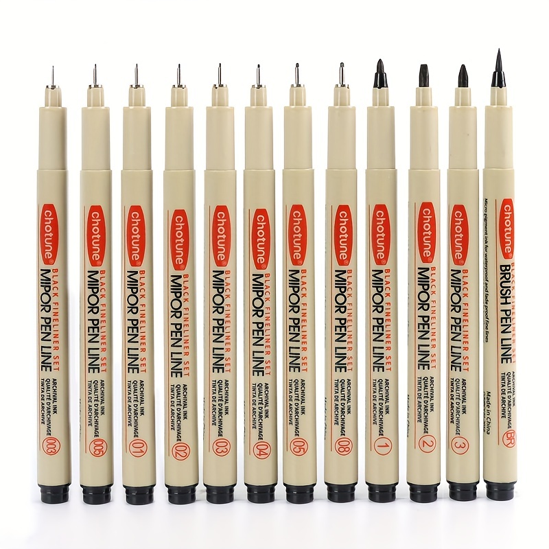 12pcs Fineliner Pens Set Waterproof Manga Markers Pen Hand-Painted Micro-Line Pen Quick Drying Sketch Pens Set Black Fine Line Pen Artist Supplies for