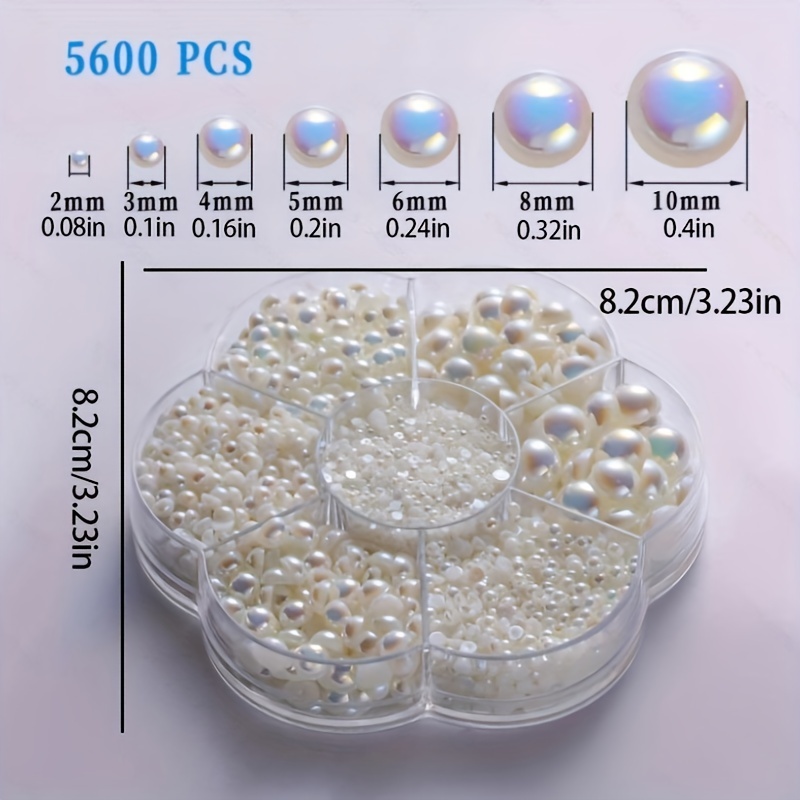 5600 PCS Nail Art Pearls Flatback Pearls 2 Boxes Multi Size Gold Silver  Beige White Nail