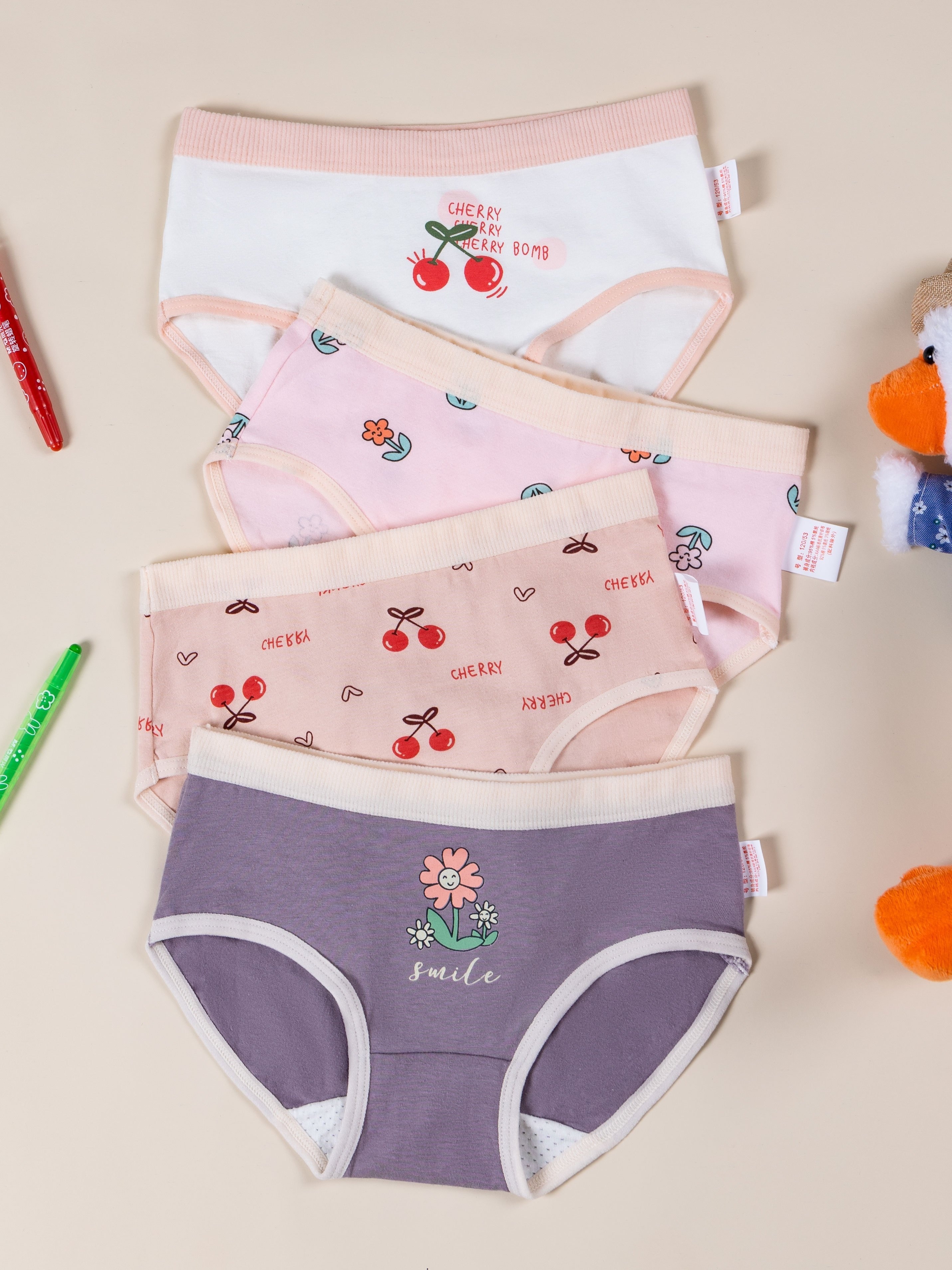 Girl's Cotton Cute Cherry Full Printed Triangle Panties - Temu Italy