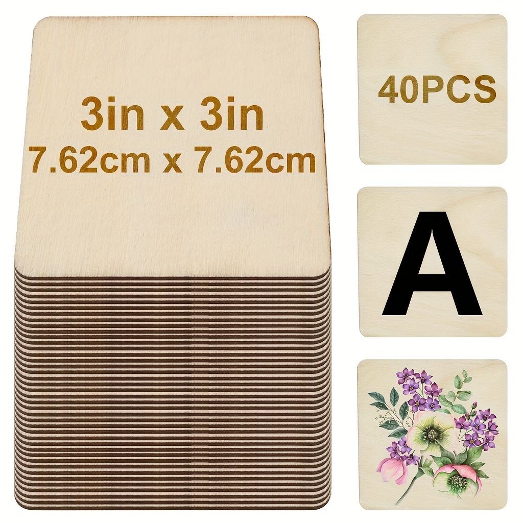 

Value Pack 40pcs/20pcs 3x3inches Wood Pieces, Blank Wood Square Wooden Cutouts Board For Diy Crafts Painting, Scrabble Tiles, Coasters, Decoration