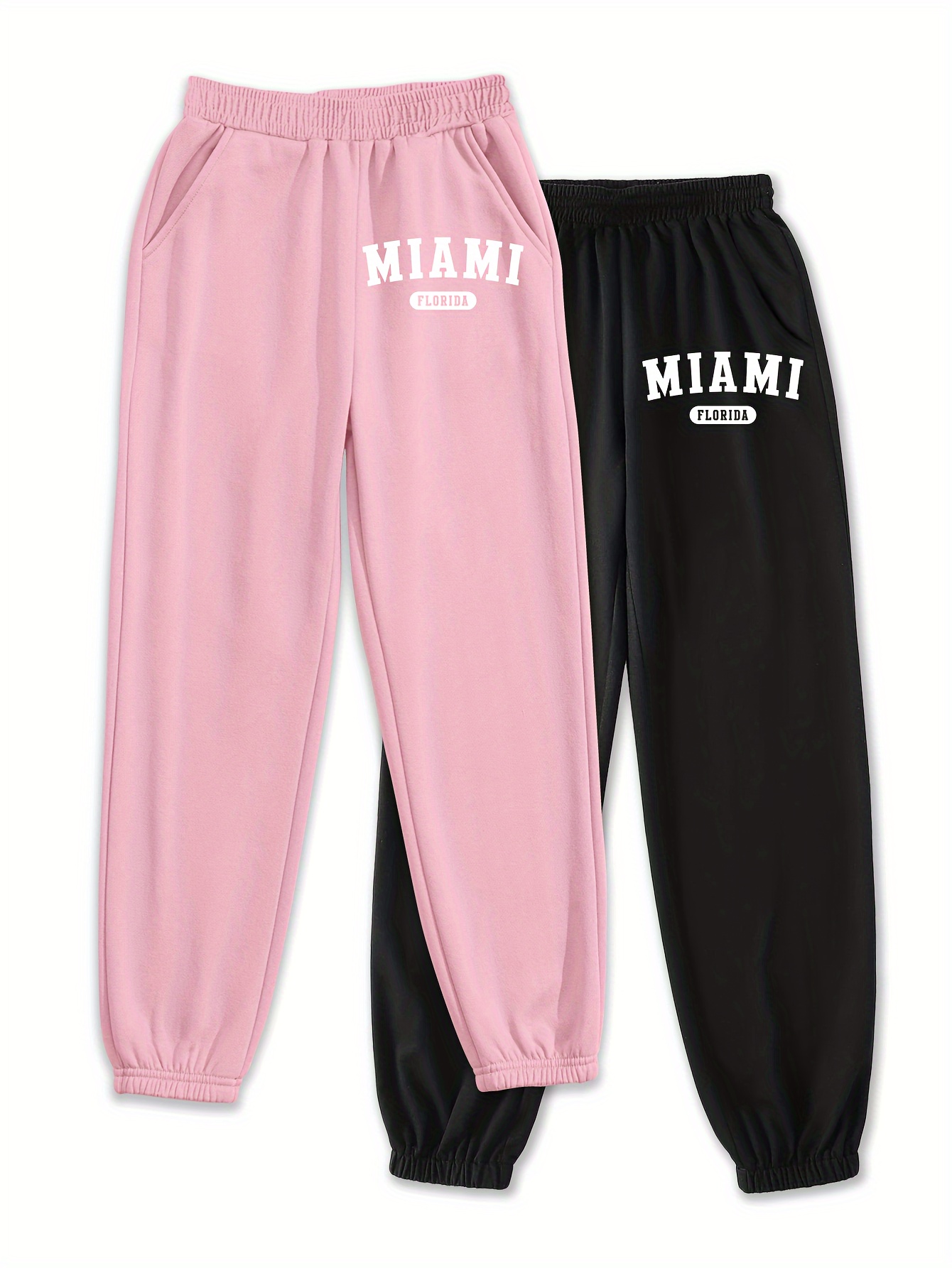Miami Print Girls Casual Pants Elastic Waist Loose - Temu