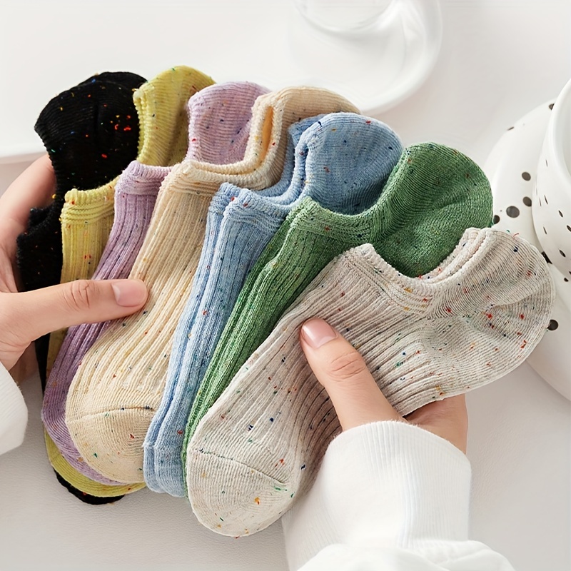 

7 Pairs Colorful Polka Dot Socks, Soft & Lightweight Low Cut Ankle Socks, Women's Stockings & Hosiery