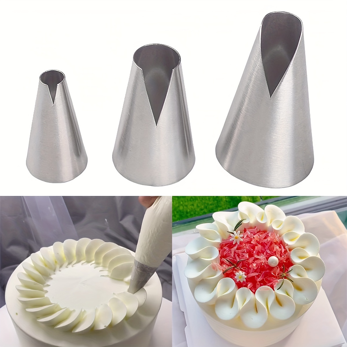 

3 Pcs Russian Piping Tips Set, V-shaped Wave Nozzles Piping Kit For Pastry Cupcakes Cakes Decorating, Stainless Steel Kitchen Gadgets, Baking Supplies