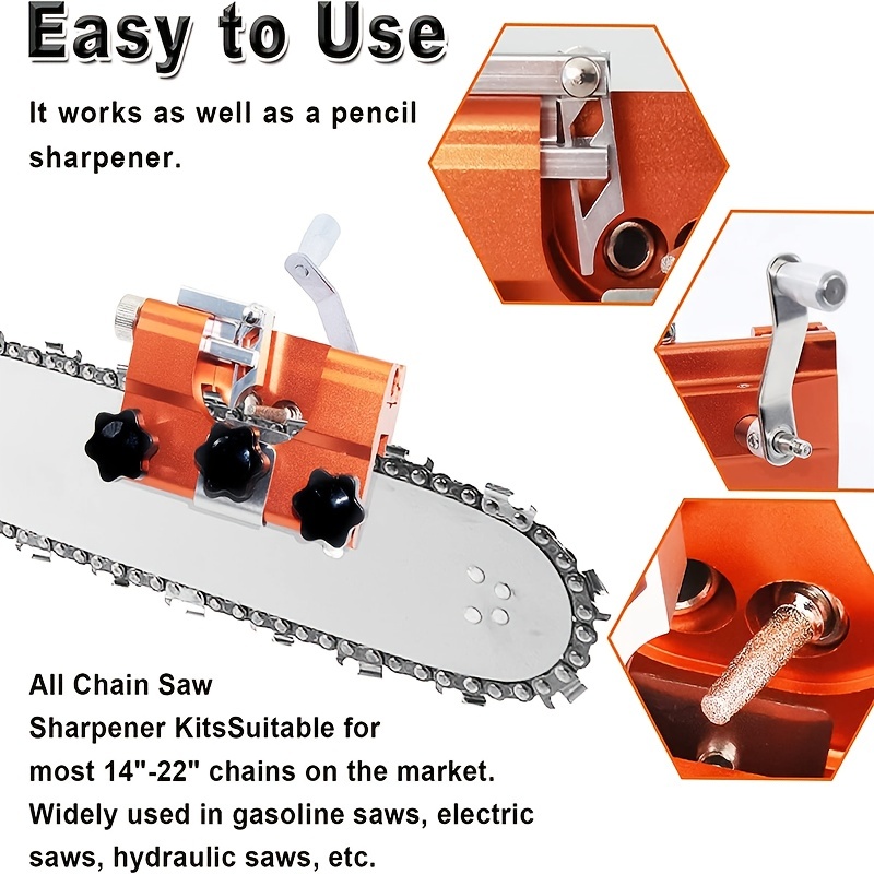 Orenic Chainsaw Sharpener Tool Kit, Portable Hand Crank Chain Saw  Sharpening Set with Guide Bracket, Movable Grinding Head Position for  Precise