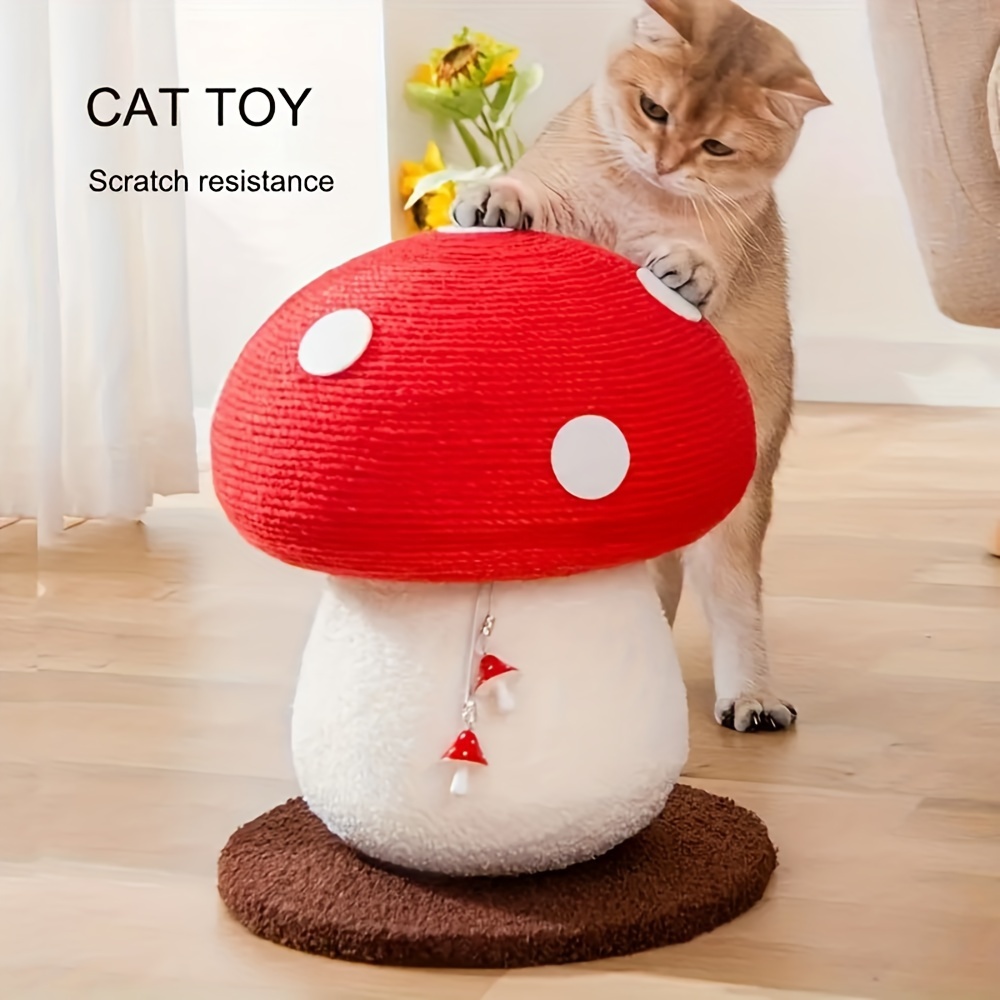 Durable Mushroom Cat Scratcher With Hanging Toy - Interactive Sisal Scratching Toy For Cats