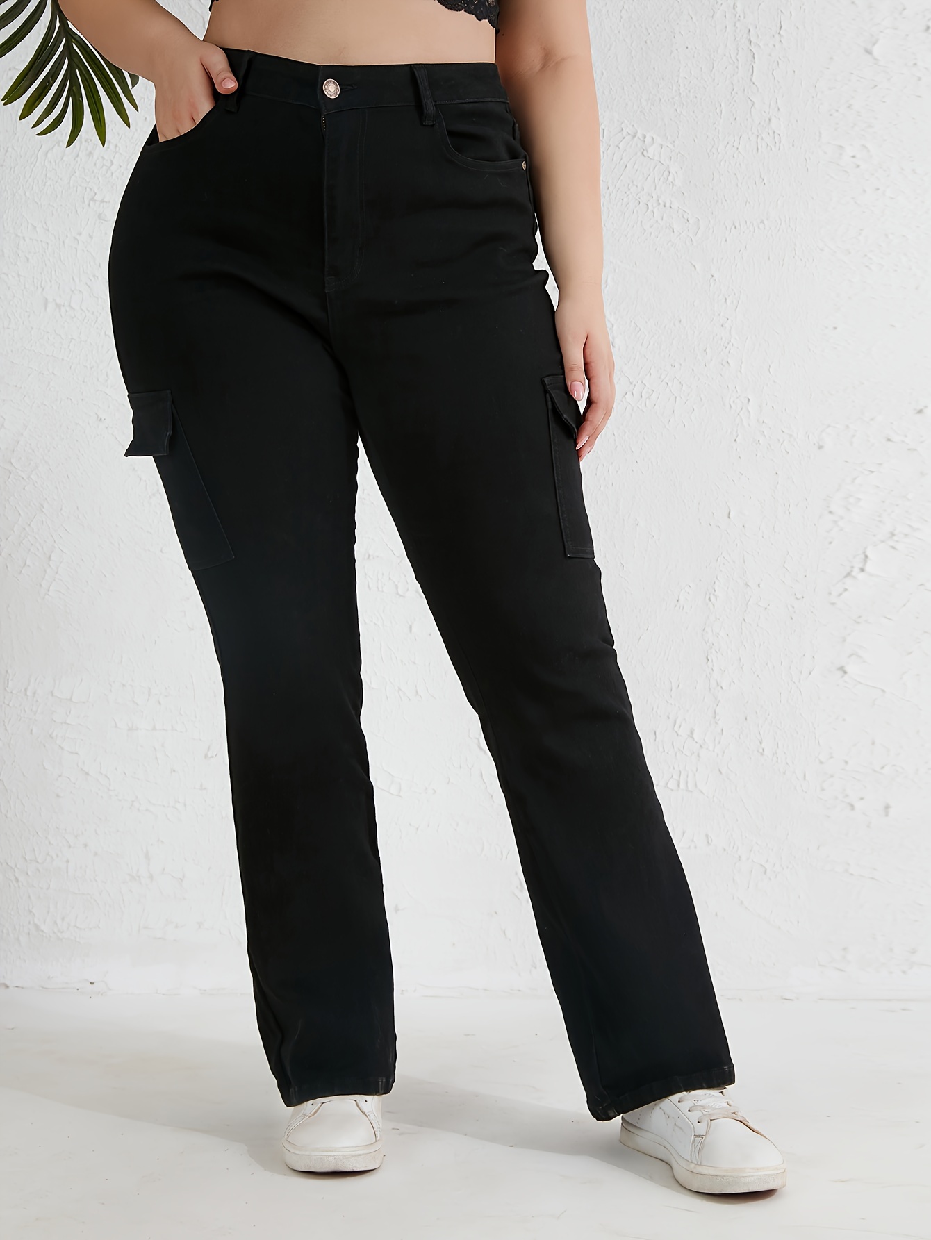 Women's High Waisted Side Flap Pocket Cargo Flare Casual Leggings