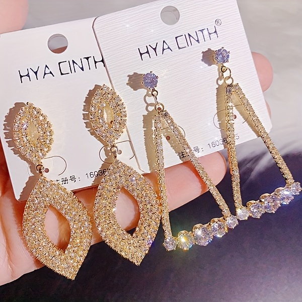 10 pairs lot shiny zircon decor dangle earrings simple luxury style zinc alloy jewelry gift for friends details 12