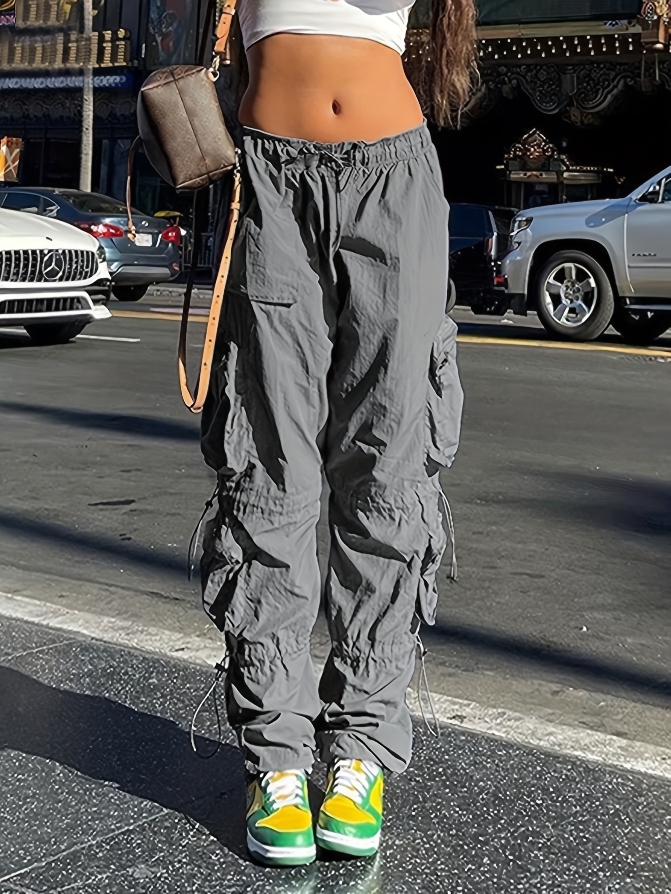 Solid Flap Pocket Drawstring Jogger Pants, Casual Baggy Cargo Pants,  Women's Clothing