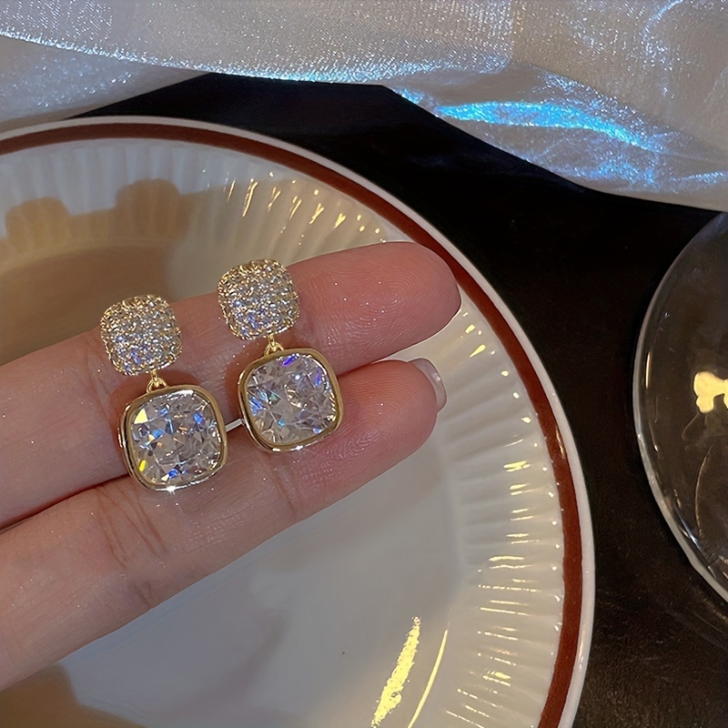 Geometric Square Rhinestone Crystal Stud Earrings for Women