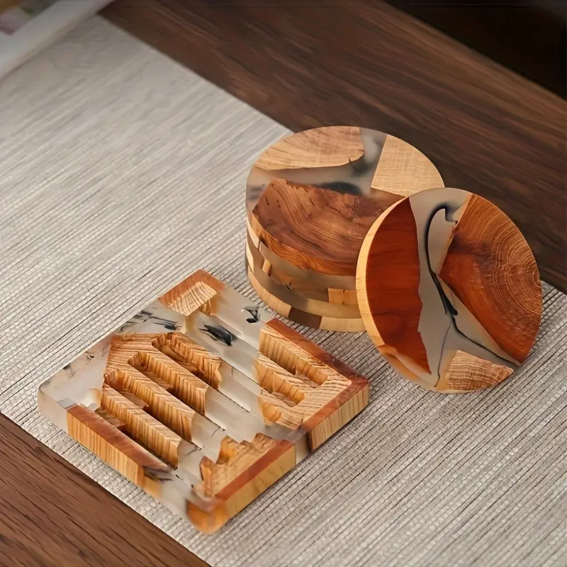 Wooden Resin Coasters Resin Wooden Coasters For Drinks Creative Drink  Coasters For Coffee Table Home Kitchen Decoration - AliExpress