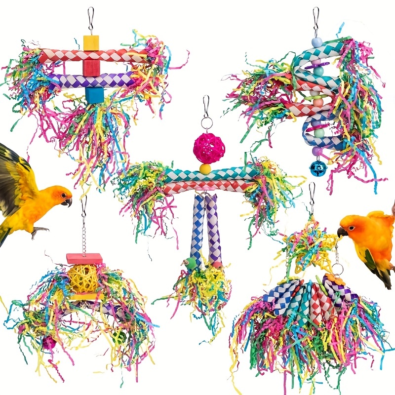 

5pcs Bird Toys Set, Parrot Gnawing Toys, Brushed Toys, Braided Tube, Bird Supplies