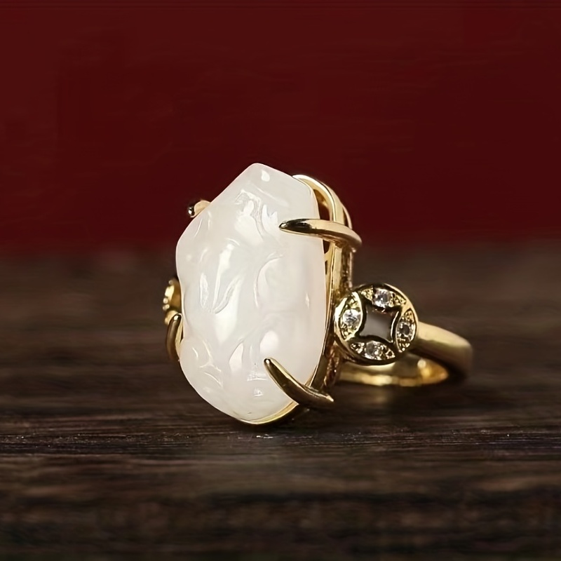 

1pc Men's Natural Jade Pixiu Ring, Couple Ring
