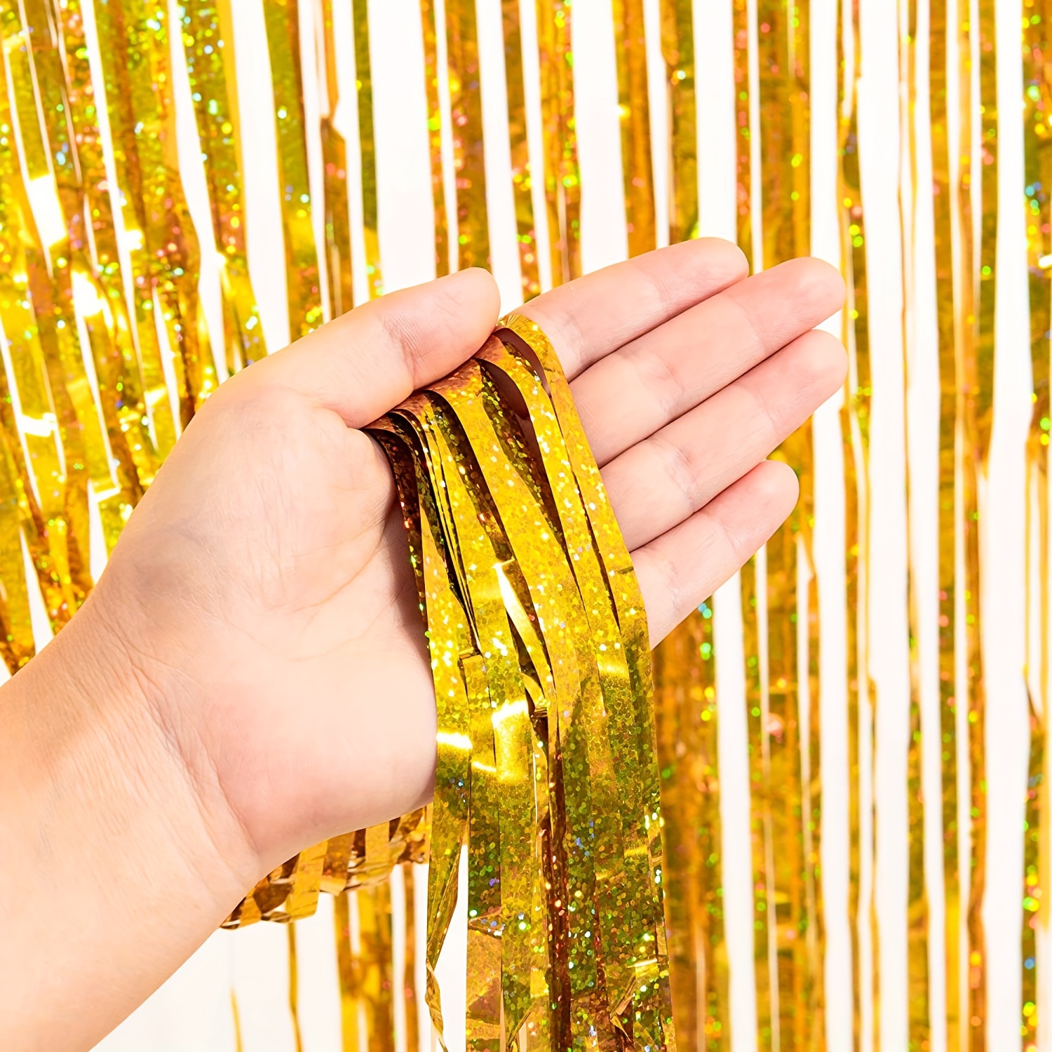 Gold Streamers Backdrop Curtains - 4 Pack of 3.2X8.2Ft Gold Fringe