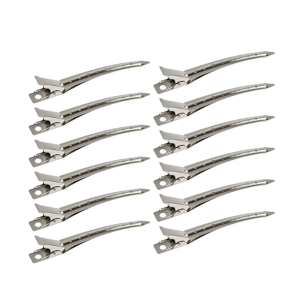 12pcs rustproof metal duck bill clips for hair styling and coloring silvery