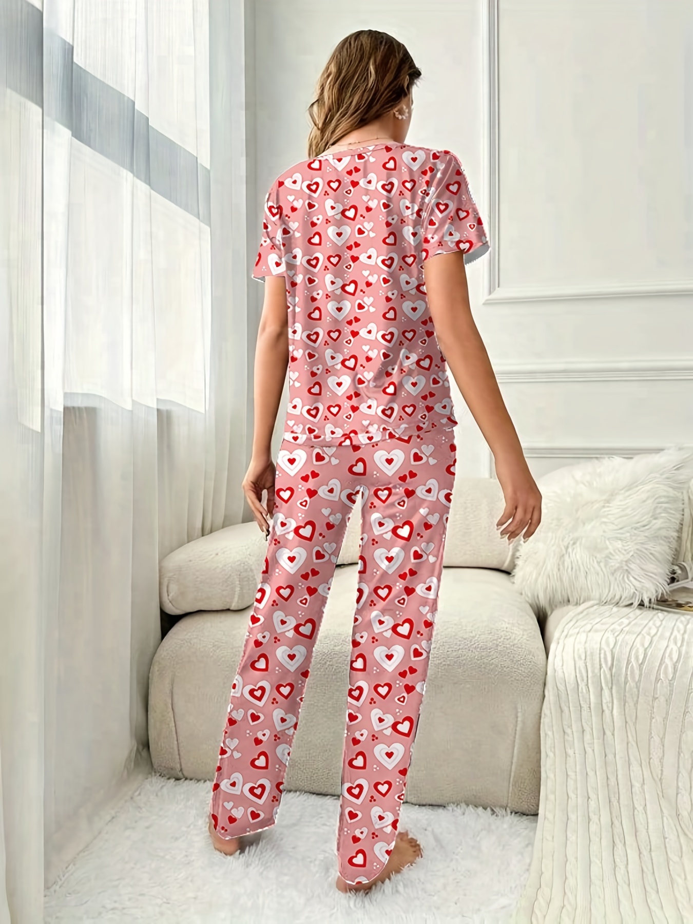 Women's Sleepwear Pjs Lounge Round Neck with Pants Nightwear Pajama Set