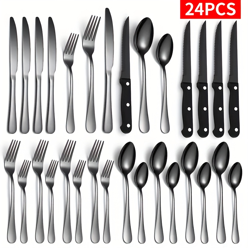 24pcs Silverware Set Black Tableware Set Western Flatware - Temu