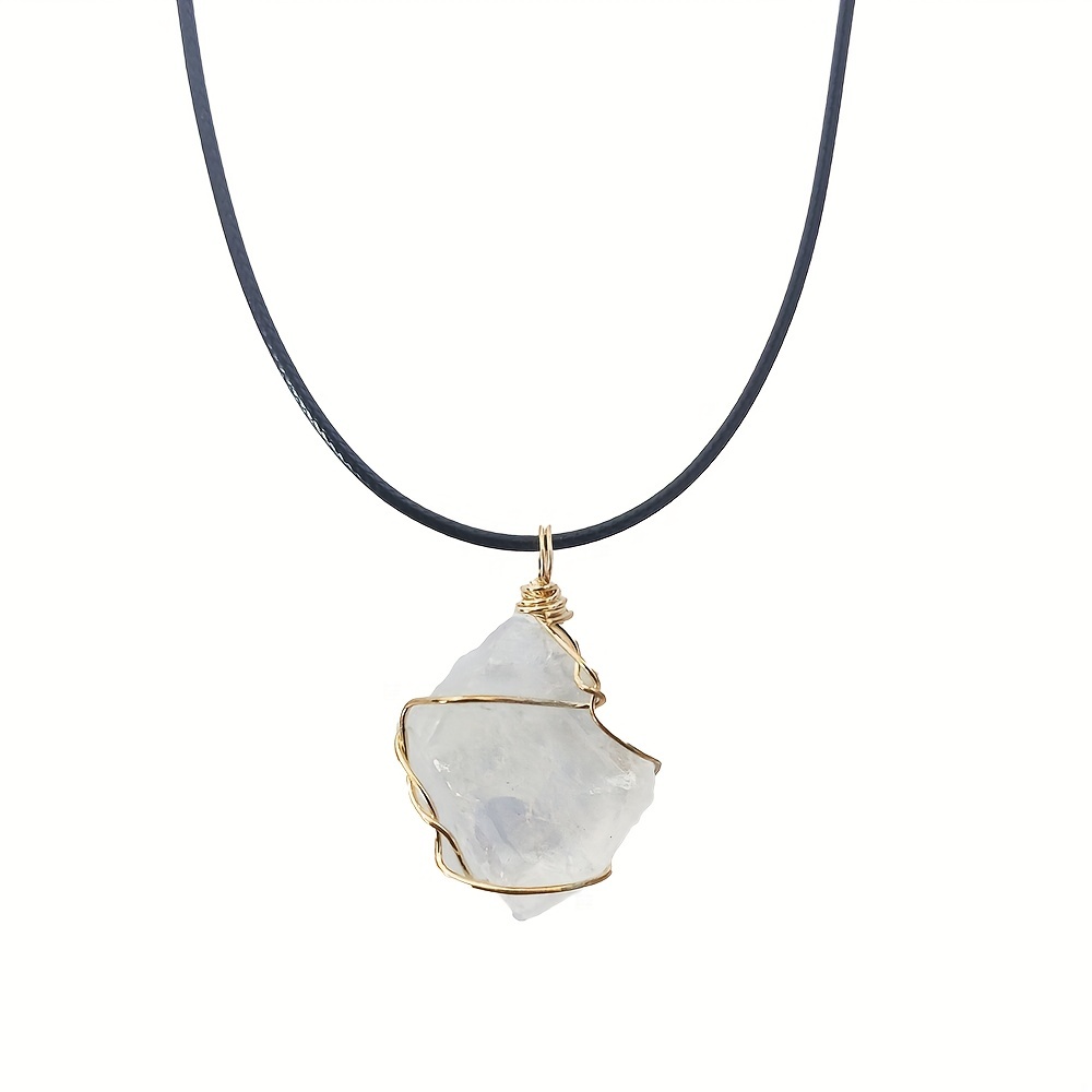 Raw Stone Winding Wire Pendant Necklace
