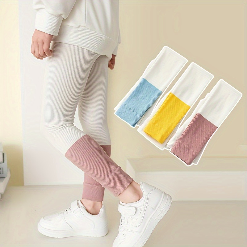 Girls Rib Knit Slim Legging Color Block Pants Rayon Blend - Temu