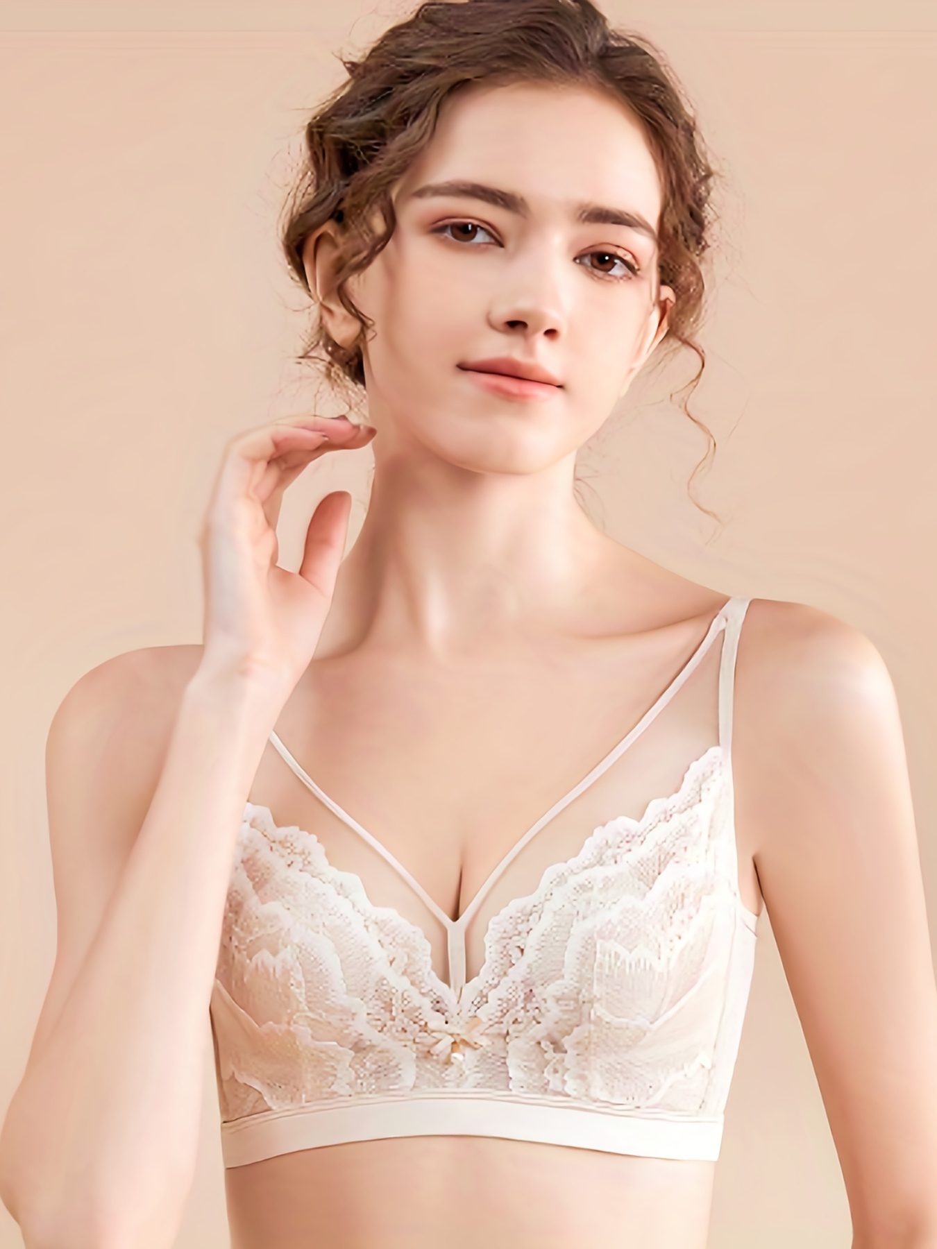 Solid Contrast Lace Strappy Bra Comfy Breathable Underwire - Temu