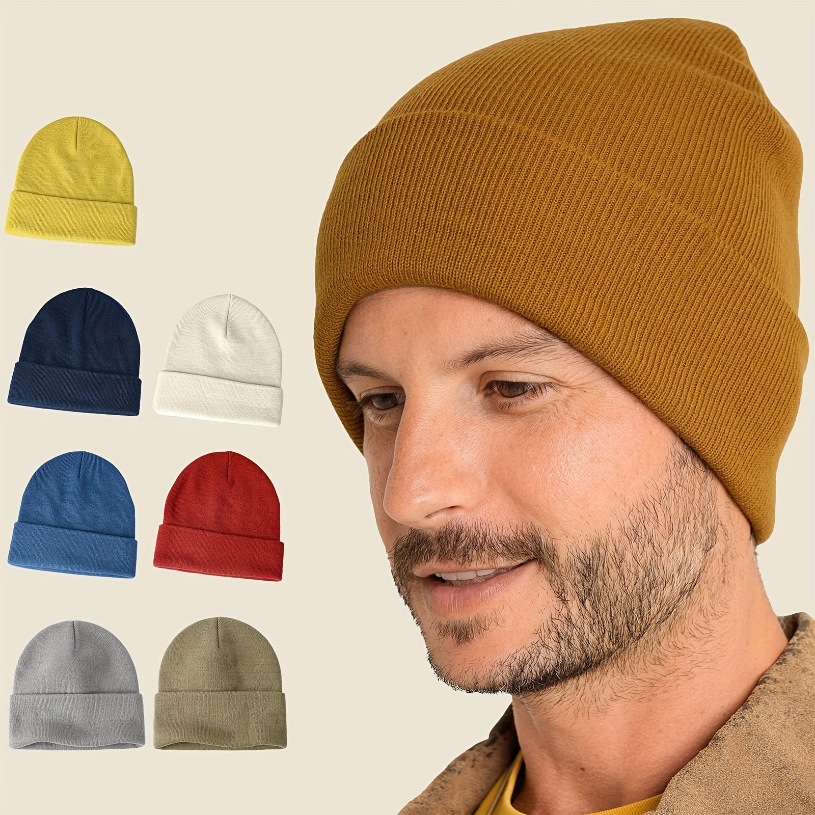 Blue Basics 1pc Beanie Hat, Docker Hat, Men's Knitted Hats for Men Winter Men Women Hats Soft Warm unisex Beanie Hat,Temu