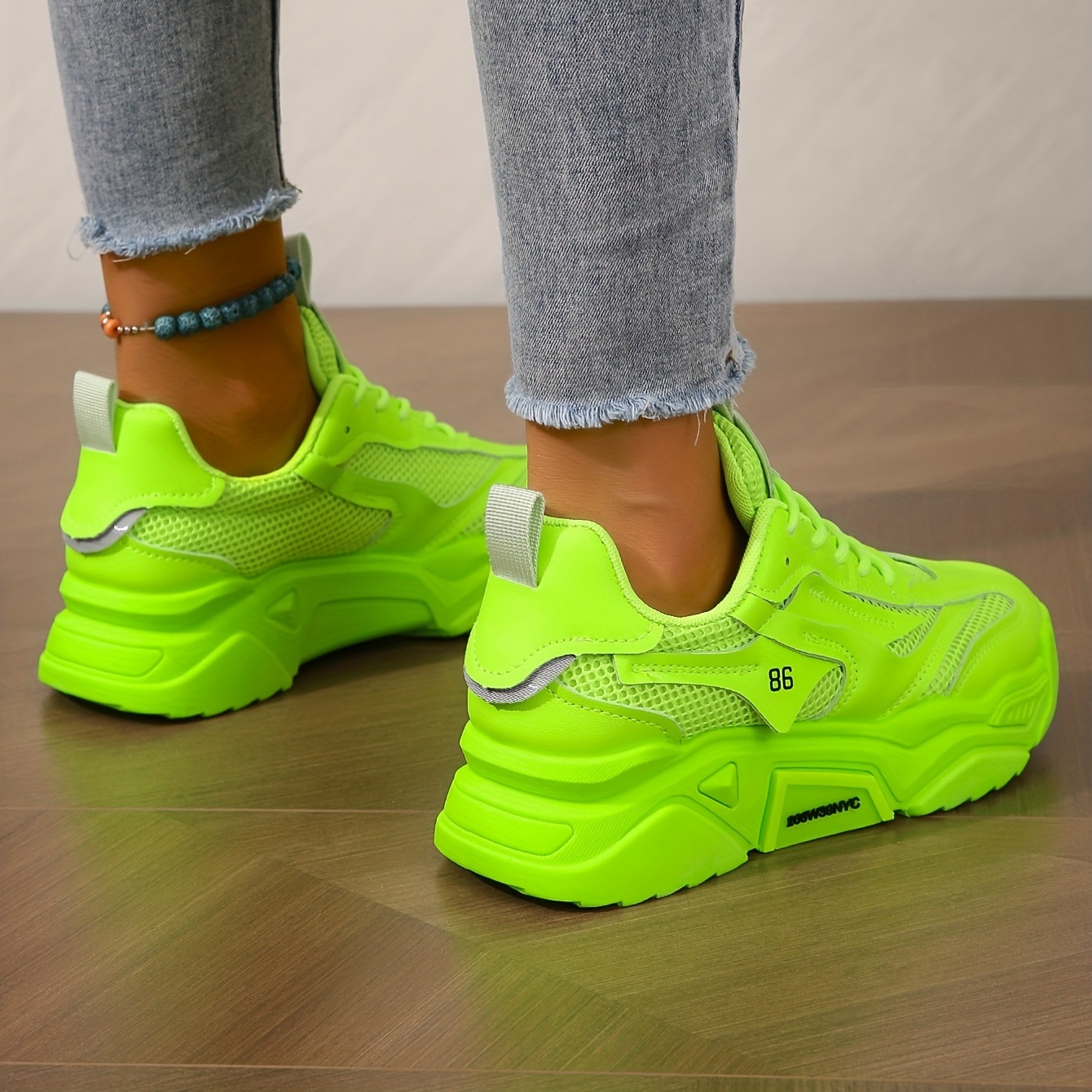 Women Mesh Neon Green Yellow Platform Sneakers For Women Student