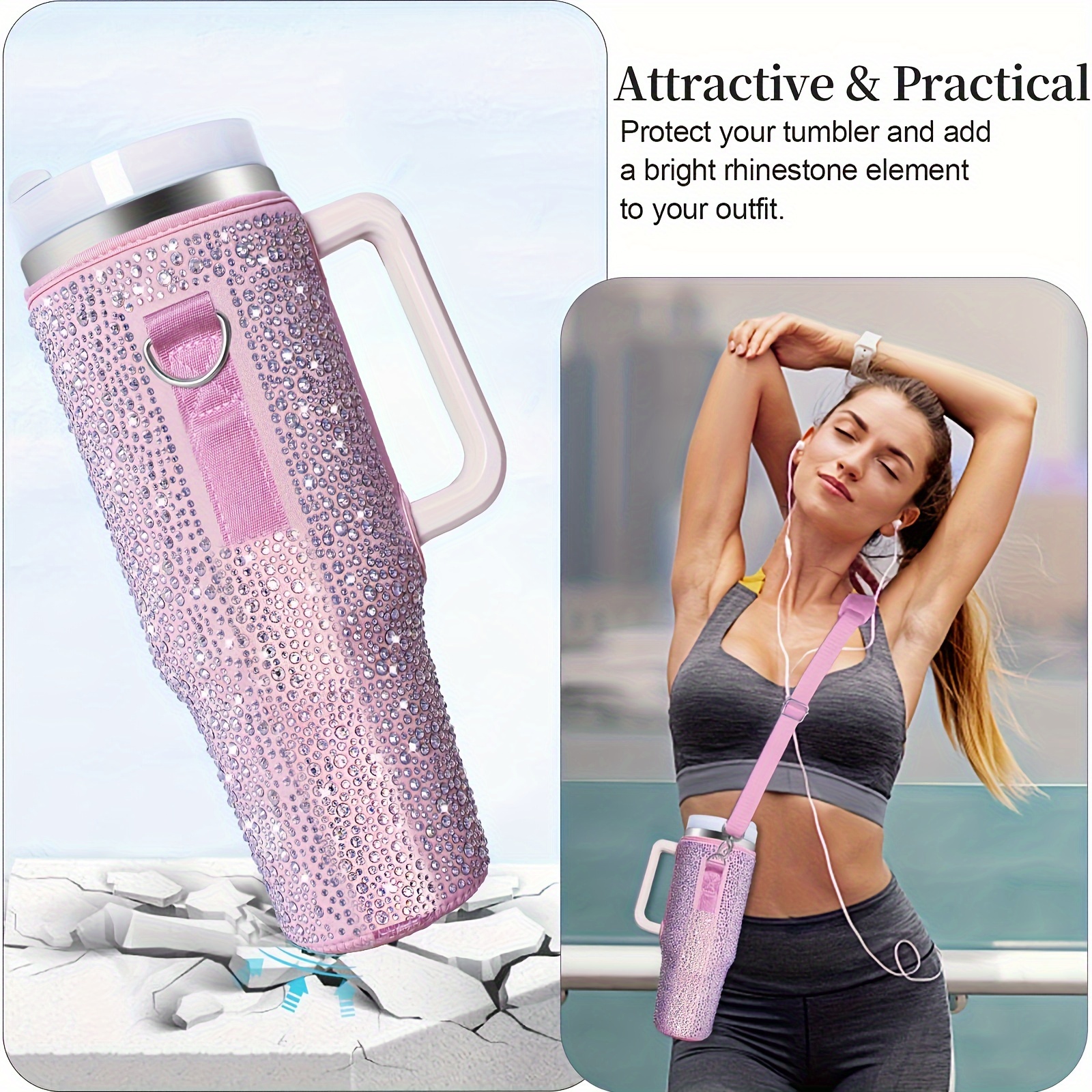  Keepamor Bling Water Bottle Carrier Bag for Stanley Quencher  H2.0 & Adventure 40 oz Tumbler with Handle, Neoprene Water Bottle Holder  with Adjustable Strap for Stanley Cup Accessories : Sports
