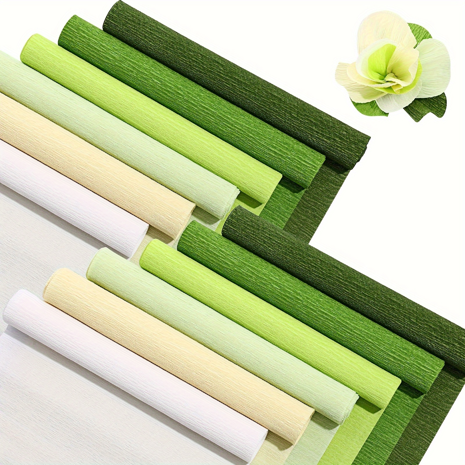  Rollos de papel crepé de 12 colores, hojas de papel crepé de 10  x 98 pulgadas de ancho con alambre floral y cintas florales verdes para  manualidades, papel de regalo, manualidades