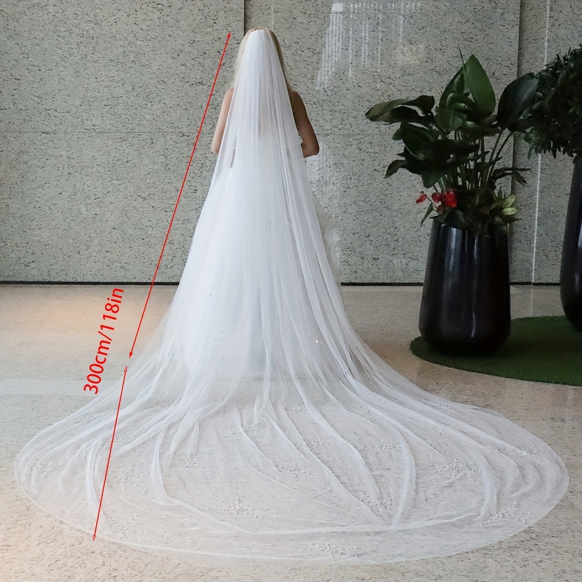 Long Cathedral White Ivory Pearls Tulle Bridal Wedding Veils for Bride with  Comb