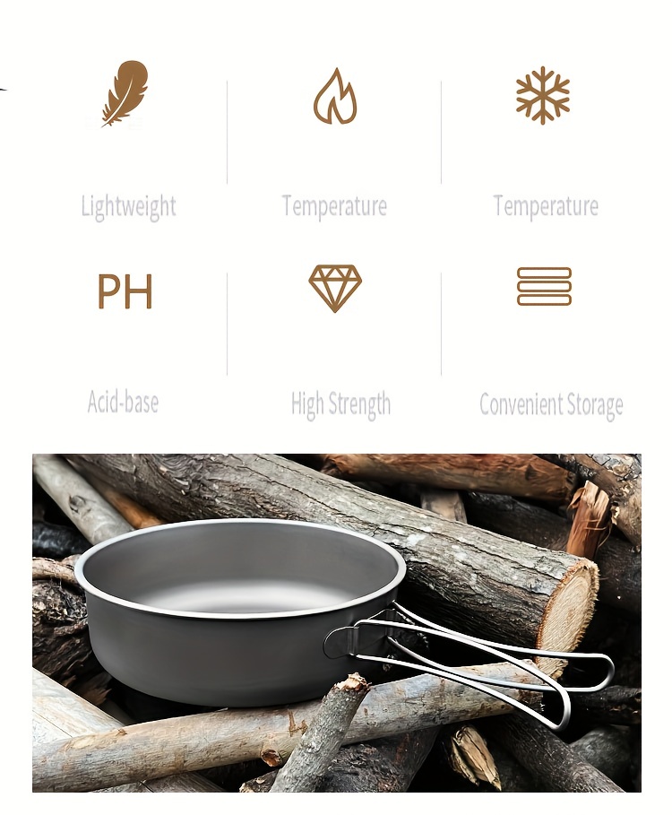 18cm Titanium Frying Pan Small Camping Pan Skillet Cookware with Folding  Handle