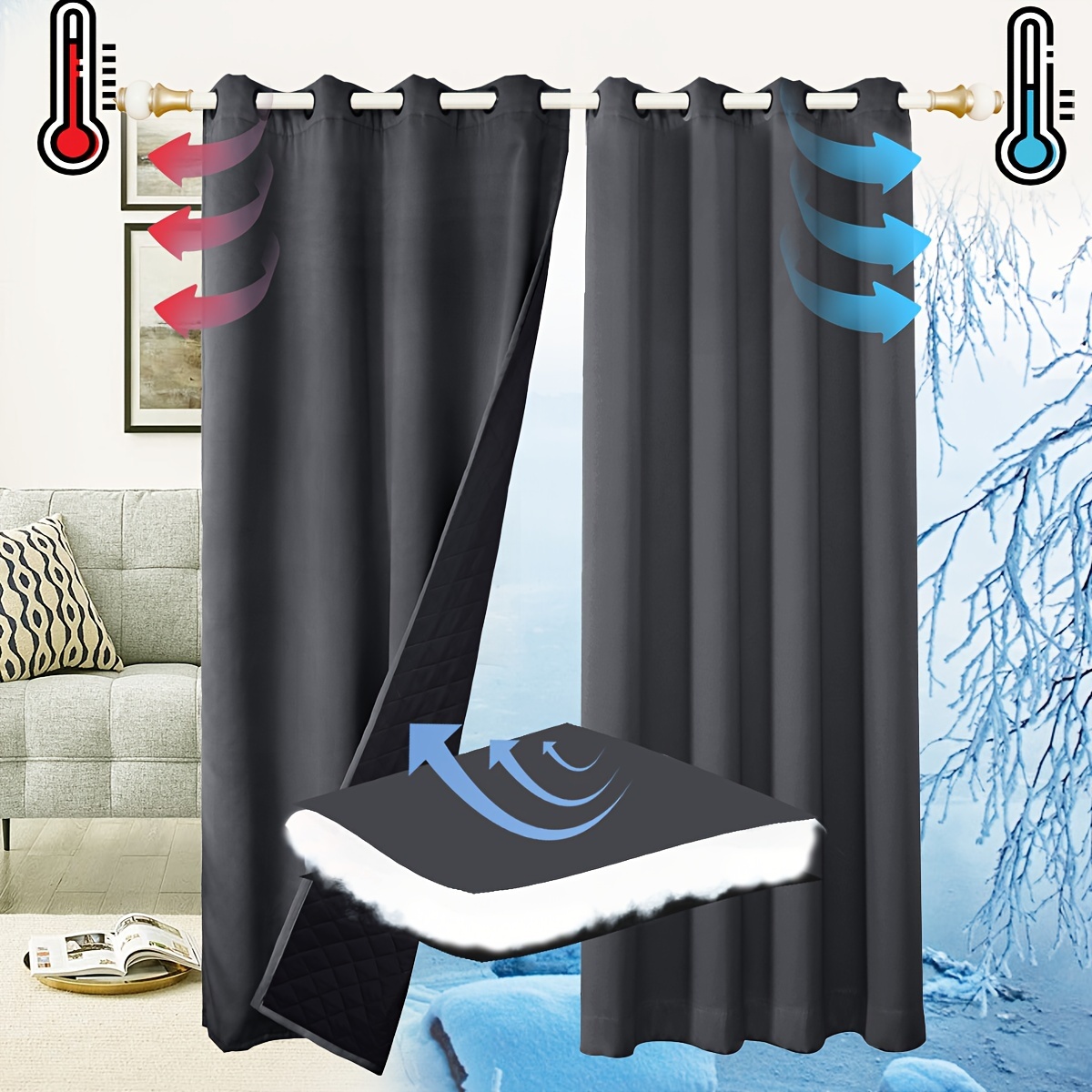 1panneau Rideaux D'isolation Thermique En Coton D'hiver - Temu Canada