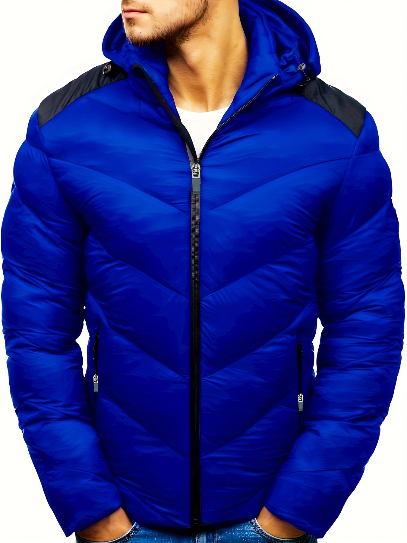  Abrigos y chaquetas de invierno para hombre, chaqueta acolchada  con abrigo, chaquetas grandes y altas con capucha para hombre, Azul oscuro  : Deportes y Actividades al Aire Libre