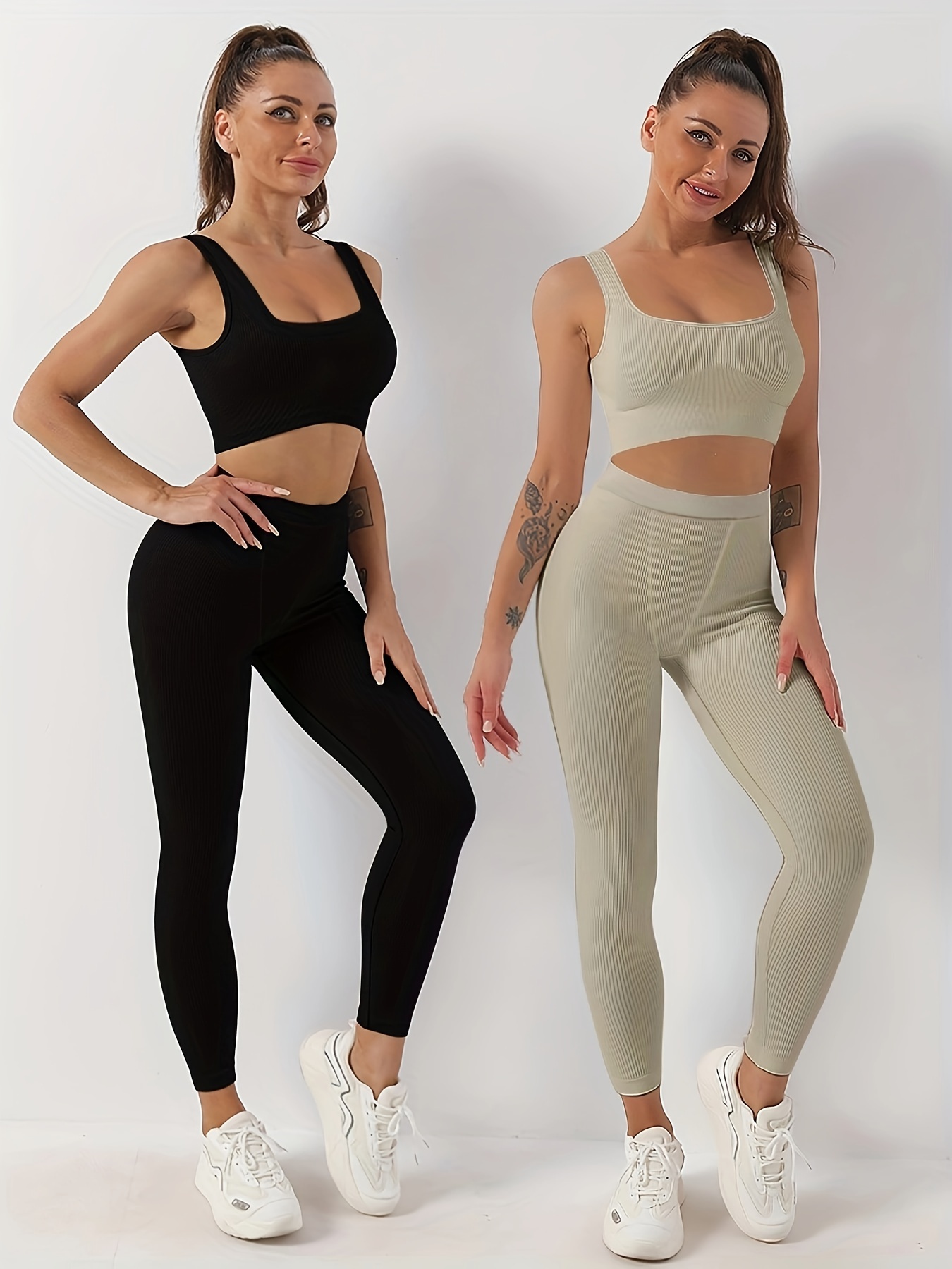 Women 2 PCS Yoga Set Sleeveless Tank Top Drawstring Elastic High Waist  Leggings Fitness Running Sportswear : : Electronics