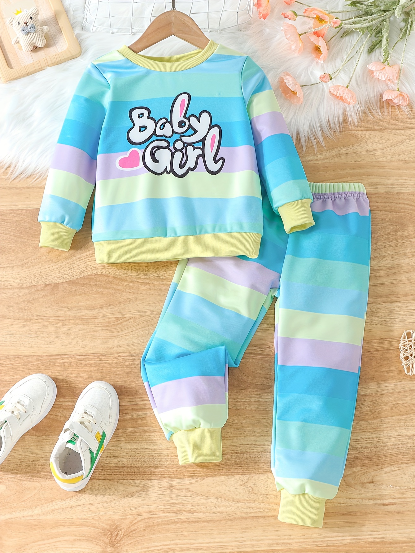 Sudadera y pantalones de chándal con estampado de arcoíris para bebé niña, Moda de Mujer