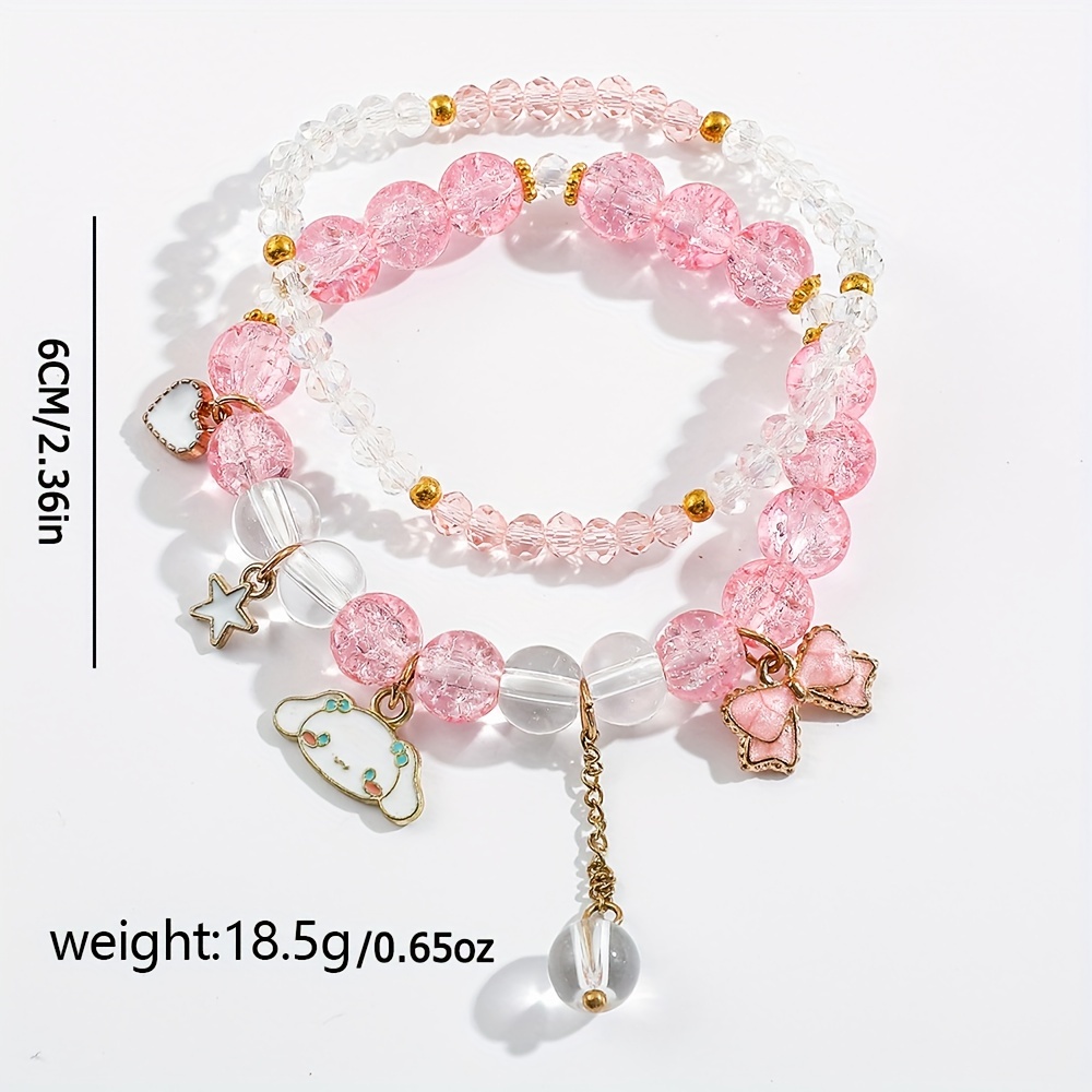 Kawaii Bracelet Cartoon Crystal Beads Bracelets Elastic Beaded Bracelets  for Girls Women Jewelry Charm Accessories