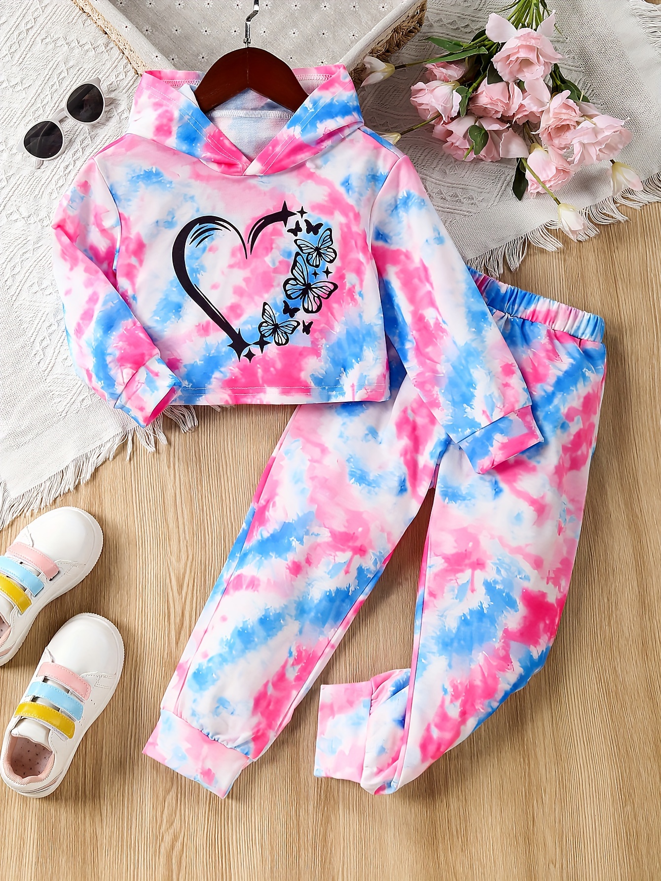 Heart Graphic Tie Dye Sets Hoodies + Jogger Pants Girls Kids - Temu