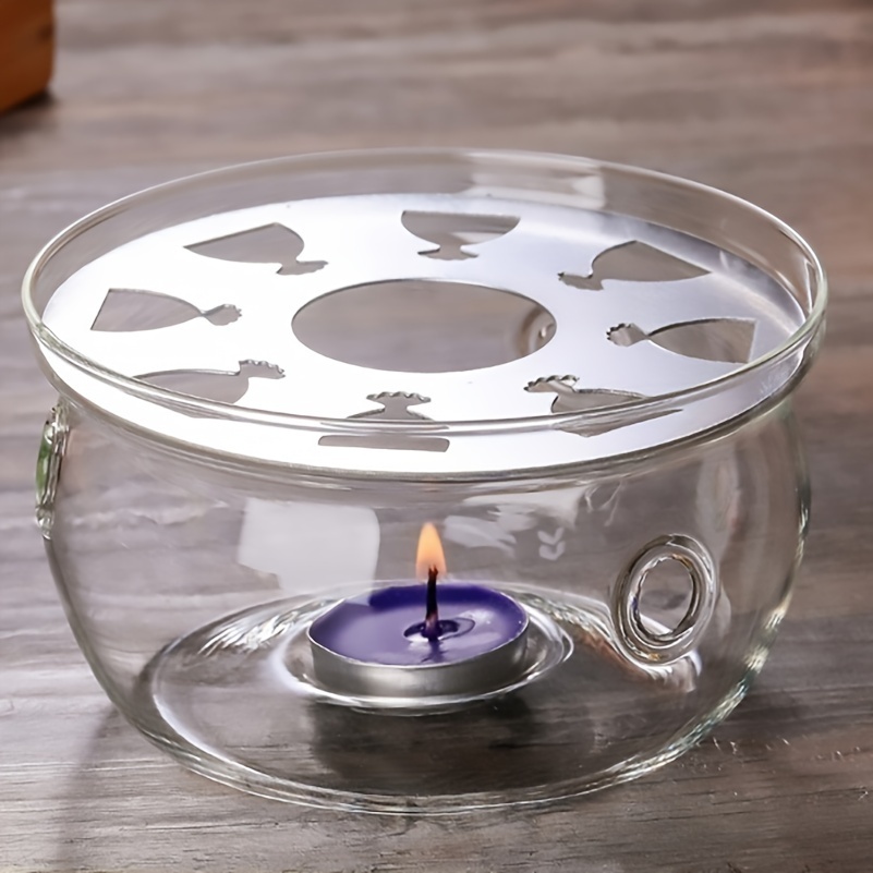 1pc 15cm/5.91in Stainless Steel Tea Warmer, Candle Stove, Glass Flower  Teapot, Tea Cooker, Outdoor Heating Base Insulation Stove, Tea Warmer