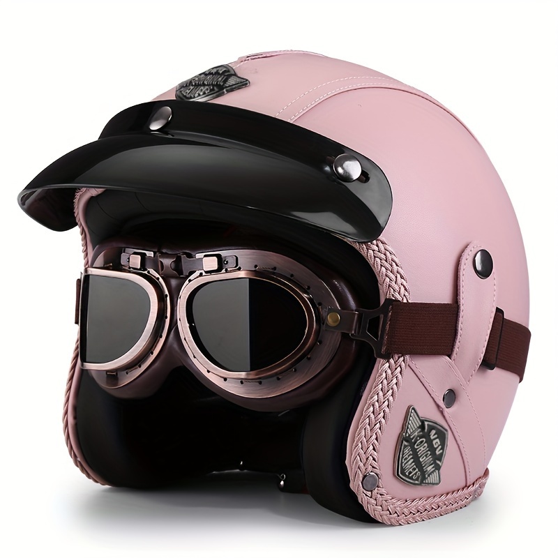 1pc Casco Moto +1paio Occhiali Casco Retrò Scooter Casco A Metà Uomo E Donna  Certificazione Dot Capacete De Moto Occhiali Antivento - Auto - Temu Italy